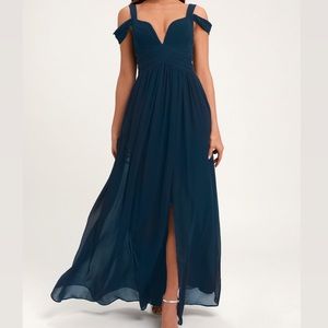 Ocean of Elegance Navy Blue Maxi Dress